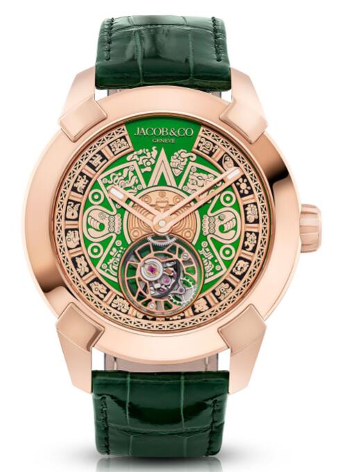 Review Jacob & Co Pioneer Aztec Calendar Rose gold Green Dial Replica watch